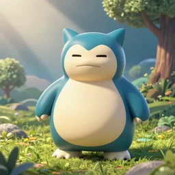 a sweet adorable pokemon in a beautiful landscape. chiho aoshima. snorlax. very cute. friendly. beautiful. digital render.