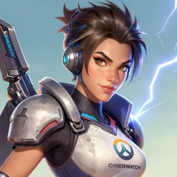 tracer from overwatch, character portrait, close up, concept art, intricate details, realistic, shaded lightning artstation, highly detailed, 8 0's vintage retro miami, in the style of chris foss, rodger dean