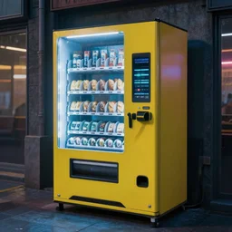 realistic baguette vending machine in cyberpunk street