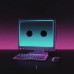 1 : 1 album artwork, technology sci - fi, 1 9 8 0's minimalistic, dark colours, gradients, analogue texture, desaturated colours, silly, neon synth wave, computer music, lo - fi