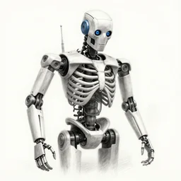 the skeleton of a robot, anatomical search, pencil sketch, realistic, 8 k