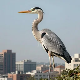 gigantic heron standing above city