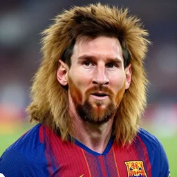 a portrait of lionel messi with a majestic beard by charles addams