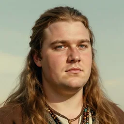 a young shaman in his twenties with long light brown hair tied back, a large forehead, a widows peak and a round face with high cheekbones as a realistic d & d fantasy character, portrait art by donato giancola and greg rutkowski, vintage retro, realistic face, digital art, trending on artstation