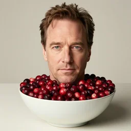 bryan cranston's body is a bowl of cranberries, head submerged in cranberries, natural light, sharp, detailed face, magazine, press, photo, steve mccurry, david lazar, canon, nikon, focus