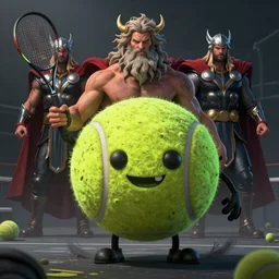 a tennis ball monster, tennis ball, dark, chalky, zeus,thor, digital art, fantasy, magic, trending on artstation, ultra detailed, professional illustration by Basil Gogos