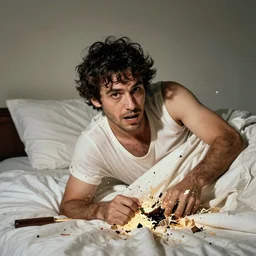 a man smashing a bed
