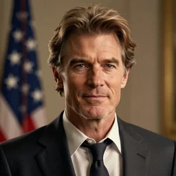 highly detailed portrait of willem dafoe as harry osbourne becoming president of the united states, unreal engine, photo realistic, warm lighting