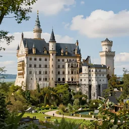 time magic has caused a castle to be half in ruin and half as it was brand new. beautiful scenery on the new half