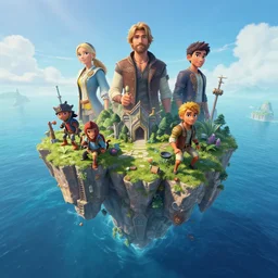 Floating fantasy island over a blue ocean, Darek Zabrocki, Karlkka, Jayison Devadas, Phuoc Quan, trending on Artstation, 8K, ultra wide angle, pincushion lens effect