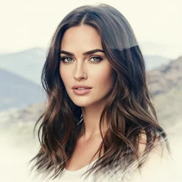 megan fox face creative double exposure effect beautiful mountain scenery, medium sized tattoo sketch, amazing detail, trending on pinterest, in the style of brandon kidwell