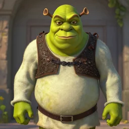 shrek kubrick staring like private pyle from full metal jacket. menacing. cgi. accurate shadows.
