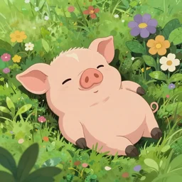 cute and adorable piglet resting on a beautiful garden by makoto shinkai, miniature pig, disney, studio ghibli, hayao miyazaki, key anime visual, 8 k, highly rendered
