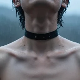 straight neck, black choker, rain, high iso