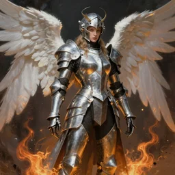 concept art, angel knight girl in cooper and silver armor. by ( rembrandt painting ( 1 0 0 ) ( fractal flame ) ), highly detailded