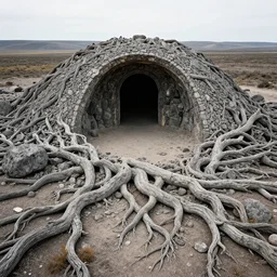 photo of a stargate by marc adamus, land art made of gnarled stone by jaehyo lee