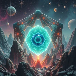 a tetraformic gigihedron colony of technobites, surrealist hypertech art, gigapixel finish, interstaller radiation, synthcore
