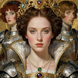 realistic detailed face portrait of a beautiful futuristic italian renaissance queen in opulent alien armor by alphonse mucha, ayami kojima, amano, greg hildebrandt, and mark brooks, female, feminine, art nouveau, ornate italian renaissance cyberpunk, iridescent venetian blown glass, neo - gothic, gothic, character concept design