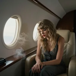 Cinematography Taylor Swift sad looking her private jet smoke emmision by Emmanuel Lubezky