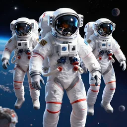 futuristic astronauts in space, hyper realistic, digital illustration, unreal engine 6, vibrant colors, extremely detailed, concept, coherent,