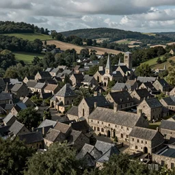 realistic photo of a town, settlement, buildings, detailed scenery, dark ages time period
