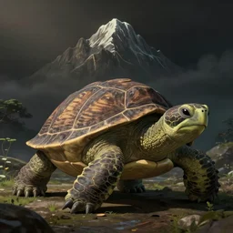 A giant continent sized turtle with a mountain as its shell by studio ghibli,peaceful atmosphere, serene lighting ,digital art , highly detailed , high contrast, beautiful lighting, award winning , trending on art station, photorealistic, 8k