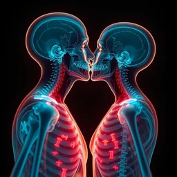 x - ray photos of bionic couples kissing each other, octane render, concept art, realistic, high details colourful vfx art, art by hsiao - ron cheng and james jean highly detailed, intricate detail, unreal engine, octane render