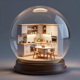 kitchen model inside crystal ball, octane render hyperdetailed,