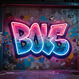 neon graffiti sign, real life photography