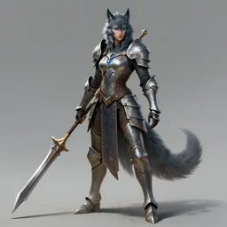 high fantasy female anthro wolf paladin wielding a halberd designed by Greg rutkowski, concept art, fantasy, 4k, CG render