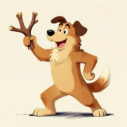 a drawing of a dog holding a stick, concept art by don bluth, tumblr contest winner, furry art, concept art, official art, dynamic pose