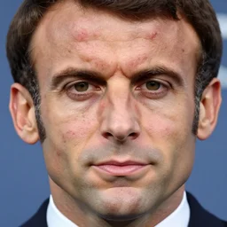 pimples on the face of Macron, Emmanuel Macron with pimples on the face, spots, scabs, crust, lots of pimples