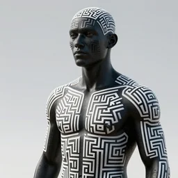 : black human with white maze pattern skin all over hyper detailed art station  dalle2 3d render unity gigapixel  unrealengine trending on artstation,cinematic, hyper realism, high detail, octane render, 8k