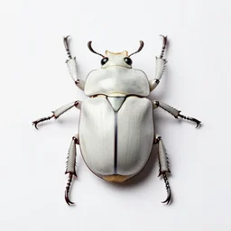 white scarab beetle, professional studio photo, full body, isolated on a pure white background, centered, entire subject in frame, sharp focus, soft studio lighting
