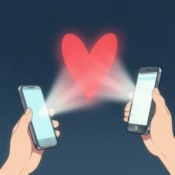 Two phones send heart through the air. 2 phones. by Greg Rutkowski