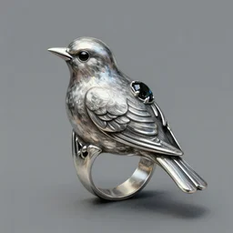 silver ring in form of a bird with a black gem on it's back it, highly detailed, digital painting, trending on artstation, concept art, sharp focus, illustration, art by artgerm and greg rutkowski and magali villeneuve