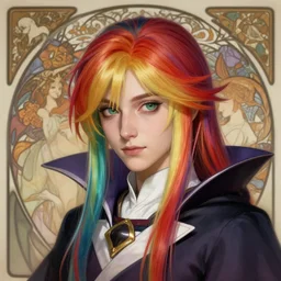 overlord, rainbow hair, portrait, highly detailed, deep focus, elegant, digital painting, smooth, sharp focus, illustration, ultra realistic, 8 k, art by artgerm and alphonse mucha and edgar maxence