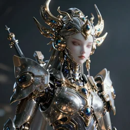 akira from chinese mythology, hi - tech luciferian synthetic, gorgeous and huge head ornaments, dystopian, cyberpunk, mecha, cinematic dramatic light, ominous, intricate, studio, style depth of field lens flare leica zeiss detailed trending award winning on pixiv skeb