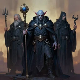full character potrait of genetic combination between goblin & mage & warlock, holding a ceremonial staff, wearing a cloak, zdzislaw beksinski, lewis jones, dariusz zawadzki, wayne barlow, warhammer fantasy, cold hue's, warm tone gradient background, concept art, 4 k, ultra - high - definition