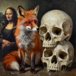 A beautiful surreal fox and humanskull,highly detailed, liquid oilpaint, Doug Chiang, Gustave Dore, Leonardo da Vinci, trending on Artstation, industry, lucid and intricate, rectilinear, digital art, Octane, redshift, vray,8k, 64 megapixels, ZBrush Central, behance HD, hypermaximalist,well rendered:1:1:1:1