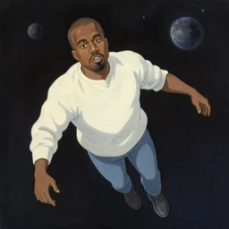 A painting of Kanye West floating in space by Studio Ghibli