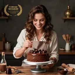 an Happy woman making a chocolate cake