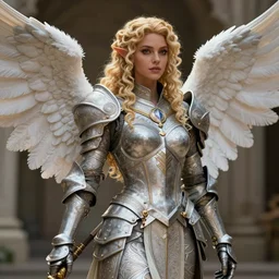 complex 3 d hyper realistic smooth ultra sharp render of a gorgeous angelic elven princess paladin knight woman | tanned skin, curly blonde hair | d & d, medieval, fantasy | intricate, high detail, octane render, cinematic | art by oh jinwook + 吵 集 仁 儿 on artstaion + takeshi obata + alphonse mucha