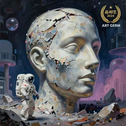 the ego separates, hyperrealistic surrealism, dreamscape, artgerm, award winning masterpiece with incredible details, zhang kechun, a surreal vaporwave vaporwave vaporwave vaporwave vaporwave painting by thomas cole of a gigantic broken mannequin head sculpture in ruins, astronaut lost in liminal space, highly detailed, trending on artstation