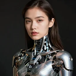 close - up portrait of beautiful young woman with cybernetic dress, art by joel peter witkin photography