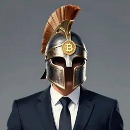 a vector of a bussines man with a gladiator helmet with bitcoin logo on it, cinematic, 8k, digital art, matte painting