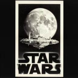 a mid - century modern poster, screen printed, textured, paper texture, for star wars, that's no moon it's a space station, by saul bass