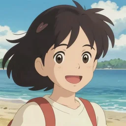 anime fine details portrait of joyful girl at beach anime masterpiece by Studio Ghibli. 4k render.