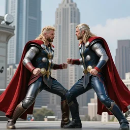 homelander fighting thor. high-resolution photograph