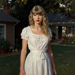 taylor swift as a housewife hiding a dark secret, norman rockwell painting, detailed